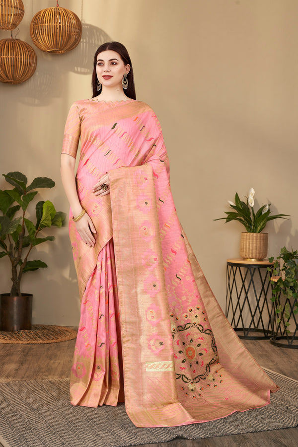Designer Soft Mulberry Silk Weaving Saree In Peach