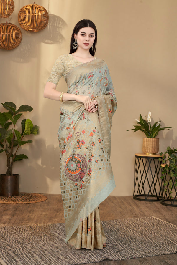 Hiya Silk Designer Woven Silk Saree with blouse (HY-02-Sea Green)